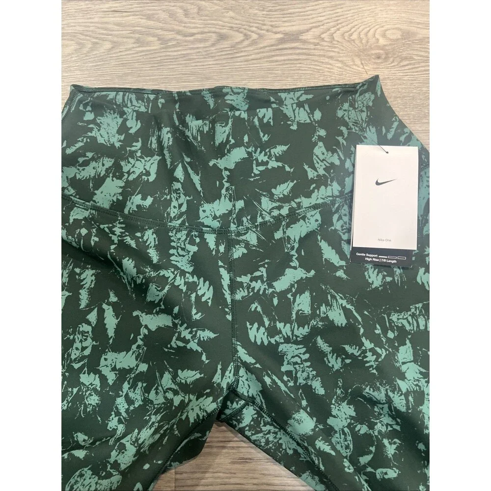 Nike One High-Waisted 7/8 Printed Leggings Womens Large Green NWT Yoga